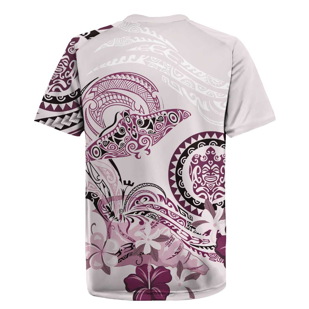 Polynesian Manta Ray Rugby Jersey Pink Floral Turtle Tattoo LT9 - Polynesian Pride