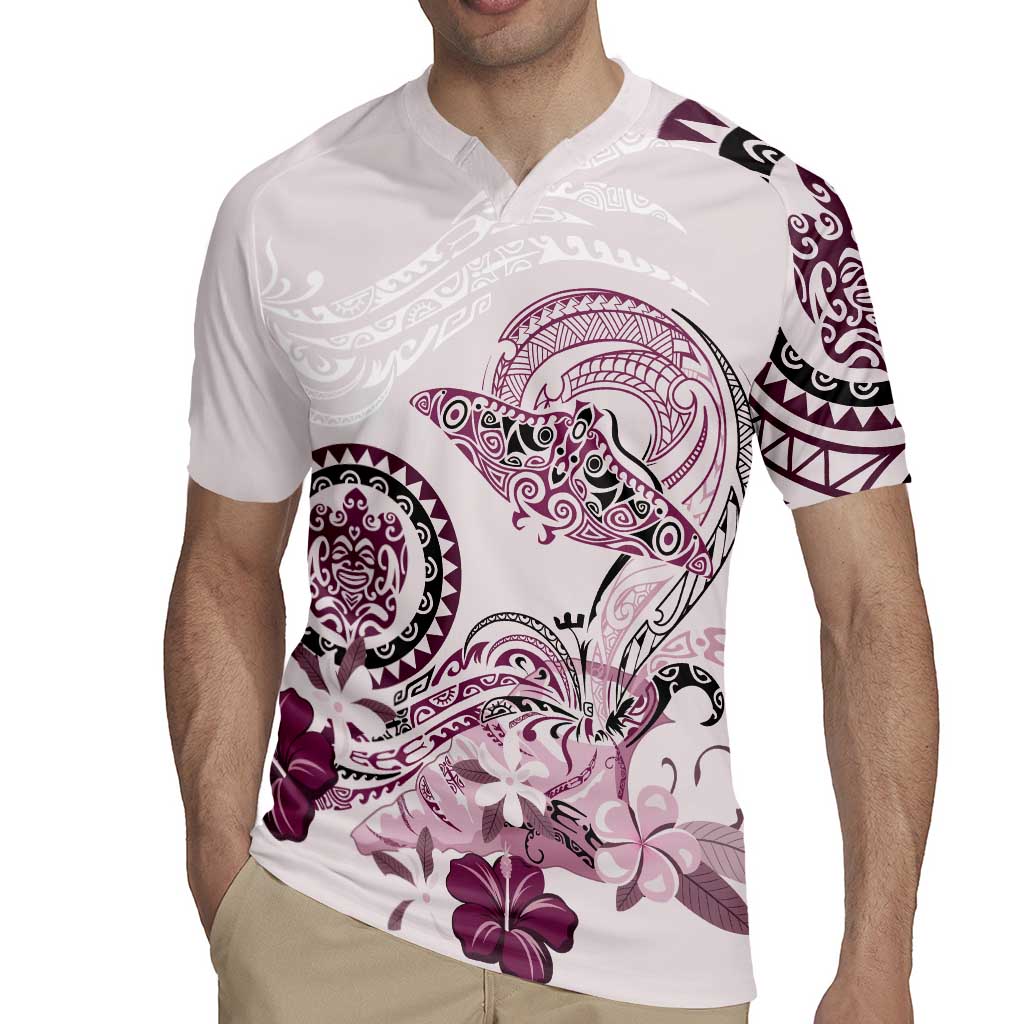 Polynesian Manta Ray Rugby Jersey Pink Floral Turtle Tattoo LT9 - Polynesian Pride
