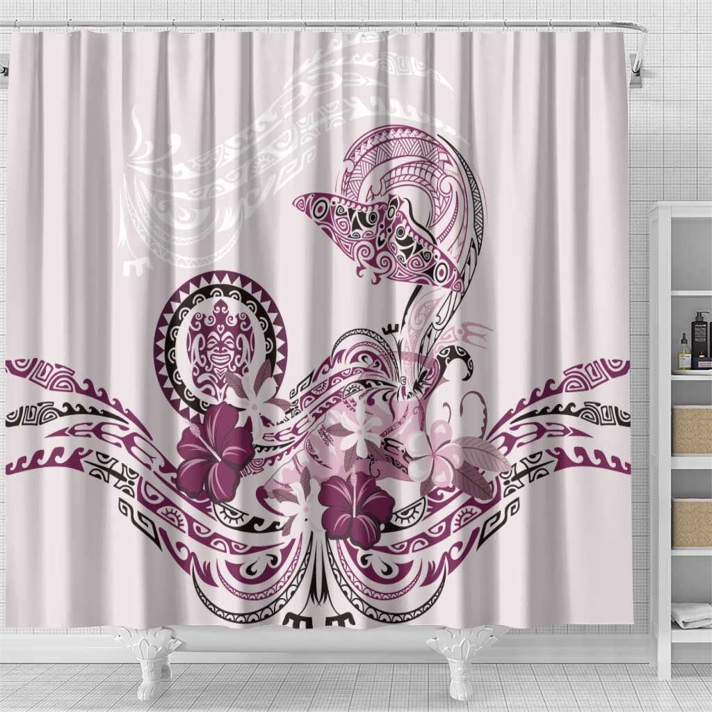 Polynesian Manta Ray Shower Curtain Pink Floral Turtle Tattoo LT9 - Polynesian Pride