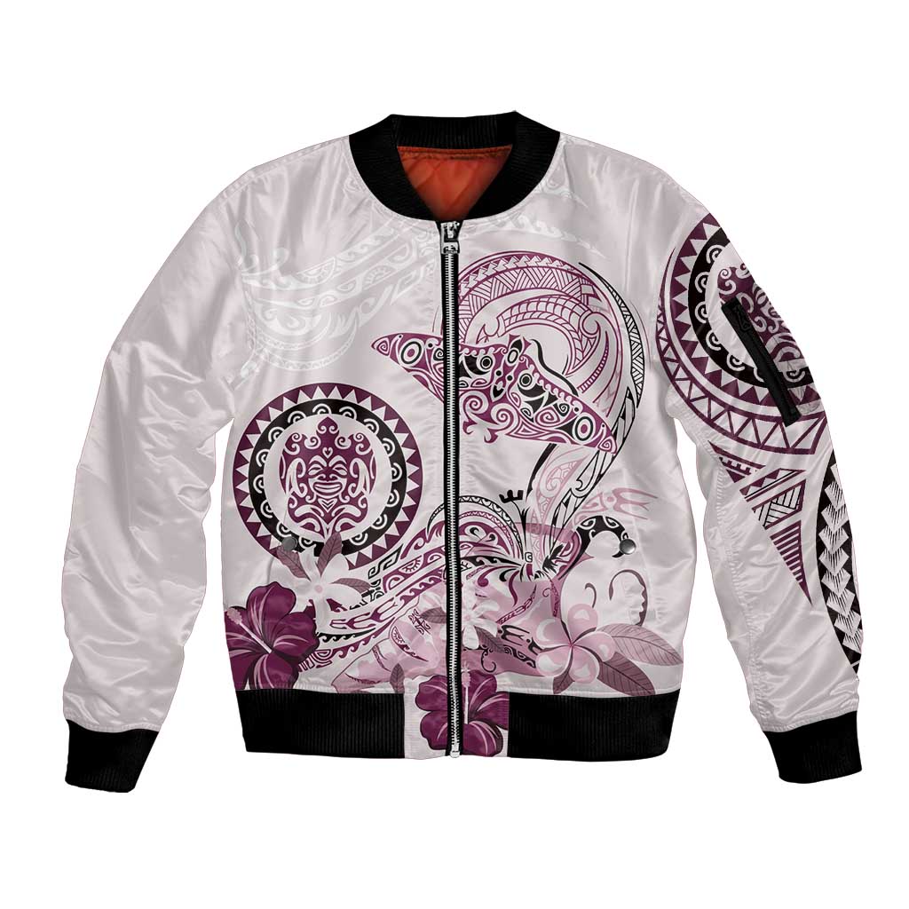 Polynesian Manta Ray Sleeve Zip Bomber Jacket Pink Floral Turtle Tattoo LT9 Unisex Pink - Polynesian Pride