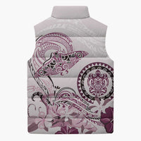 Polynesian Manta Ray Sleeveless Puffer Jacket Pink Floral Turtle Tattoo LT9 - Polynesian Pride