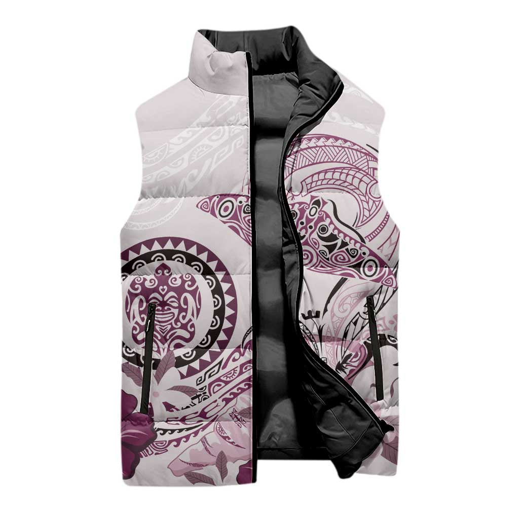 Polynesian Manta Ray Sleeveless Puffer Jacket Pink Floral Turtle Tattoo LT9 - Polynesian Pride
