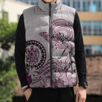 Polynesian Manta Ray Sleeveless Puffer Jacket Pink Floral Turtle Tattoo LT9 - Polynesian Pride