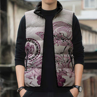 Polynesian Manta Ray Sleeveless Puffer Jacket Pink Floral Turtle Tattoo LT9 - Polynesian Pride