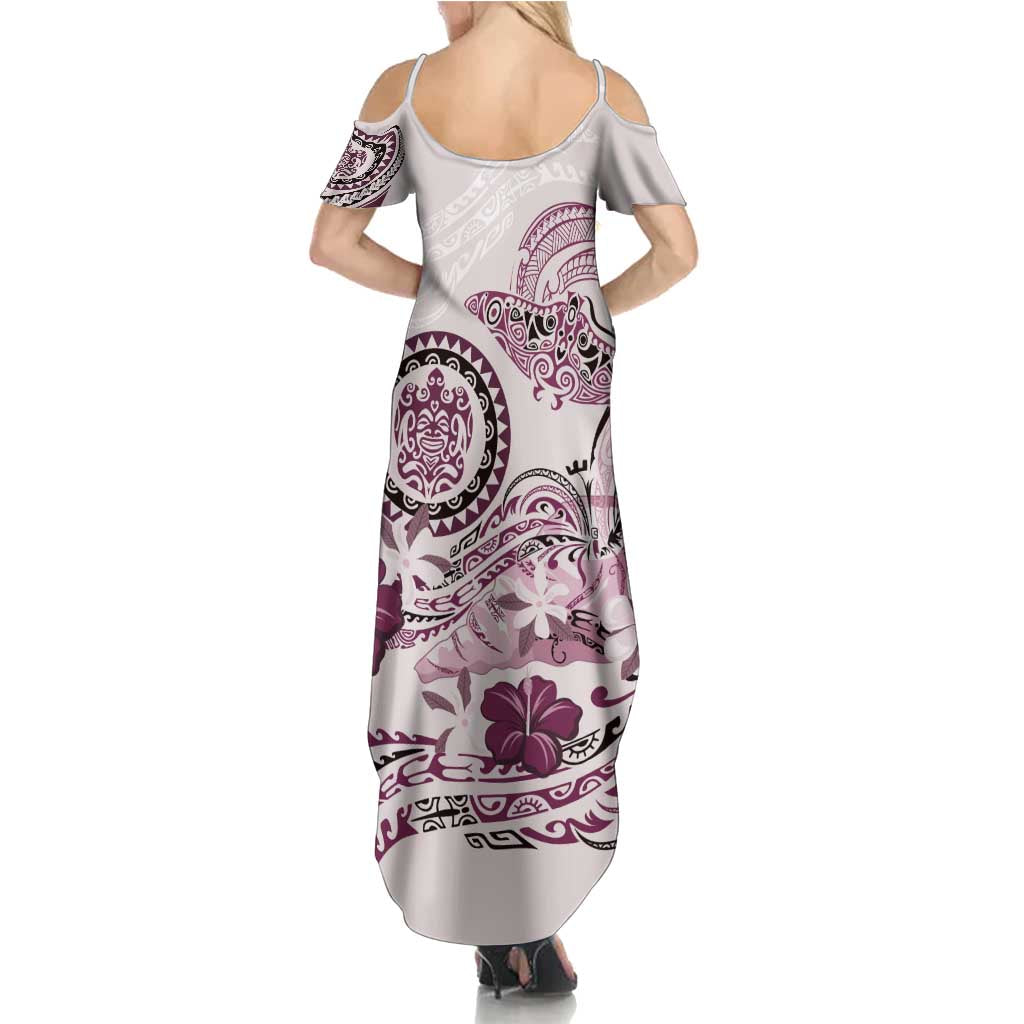 Polynesian Manta Ray Summer Maxi Dress Pink Floral Turtle Tattoo LT9 - Polynesian Pride