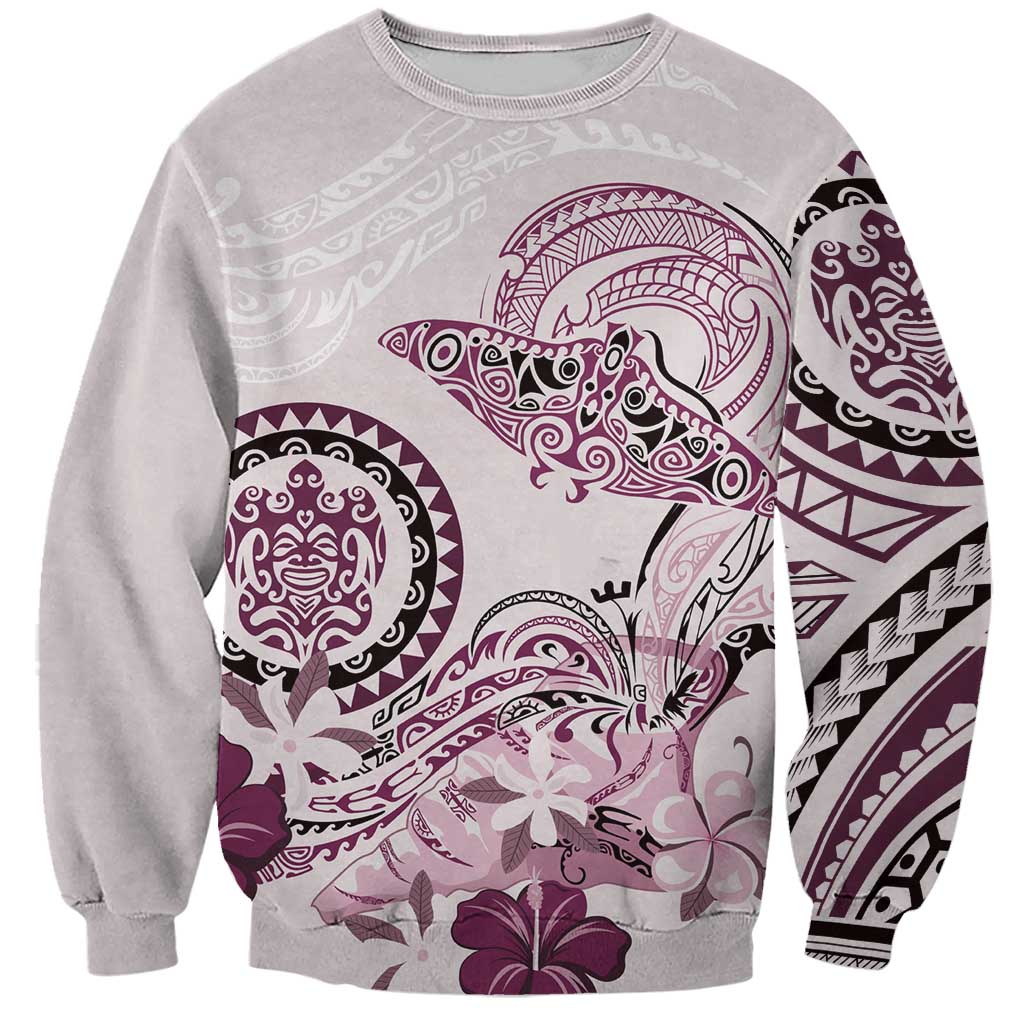 Polynesian Manta Ray Sweatshirt Pink Floral Turtle Tattoo LT9 Unisex Pink - Polynesian Pride