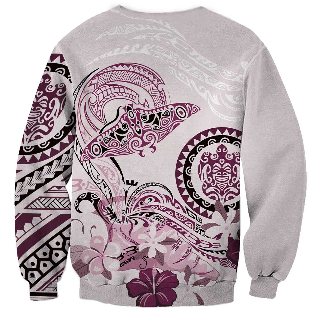 Polynesian Manta Ray Sweatshirt Pink Floral Turtle Tattoo LT9 - Polynesian Pride