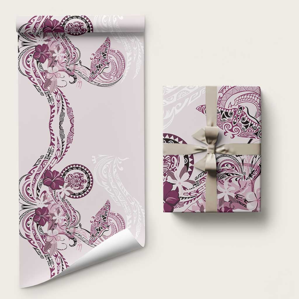 Polynesian Manta Ray Wrapping Paper Pink Floral Turtle Tattoo LT9 58" × 23" Pink - Polynesian Pride