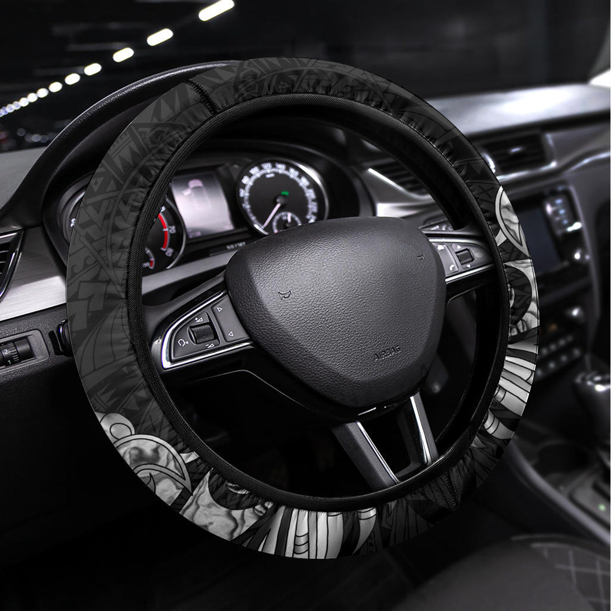 New Zealand Rugby Steering Wheel Cover Black Haka Dance With NZ Champions History LT9 Universal Fit Black - Polynesian Pride