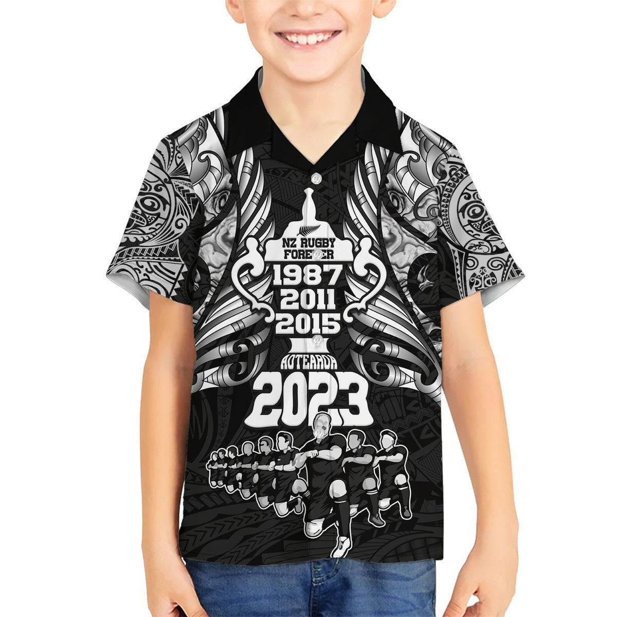 Custom New Zealand Rugby Hawaiian Shirt Black Haka Dance With NZ Champions History LT9 - Polynesian Pride