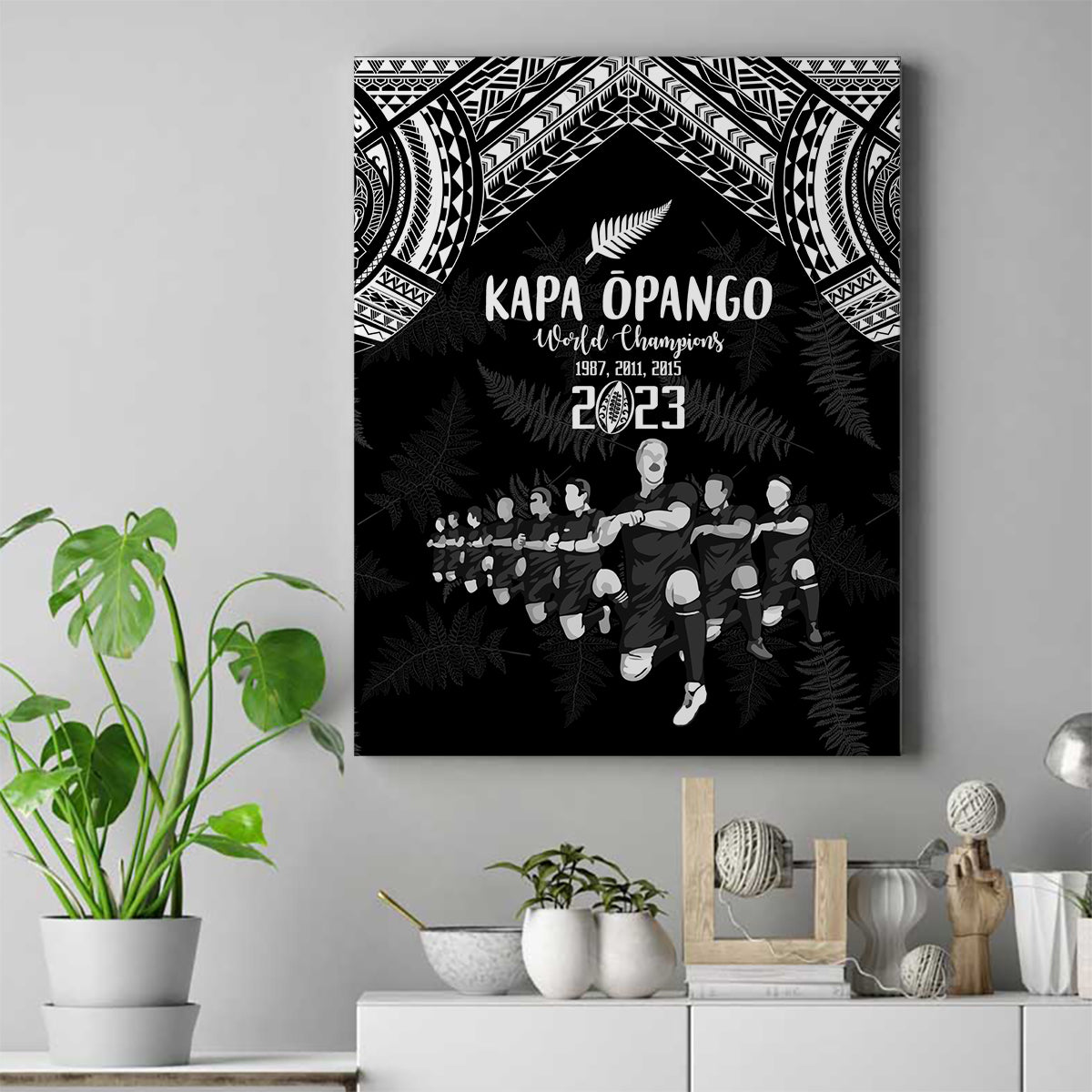NZ Rugby Canvas Wall Art Kapa Opango Maori Haka With Years of The All Black Champions LT9 Black - Polynesian Pride