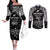 Custom NZ Rugby Couples Matching Off The Shoulder Long Sleeve Dress and Long Sleeve Button Shirt Kapa Opango Maori Haka With Years of The All Black Champions LT9 Black - Polynesian Pride