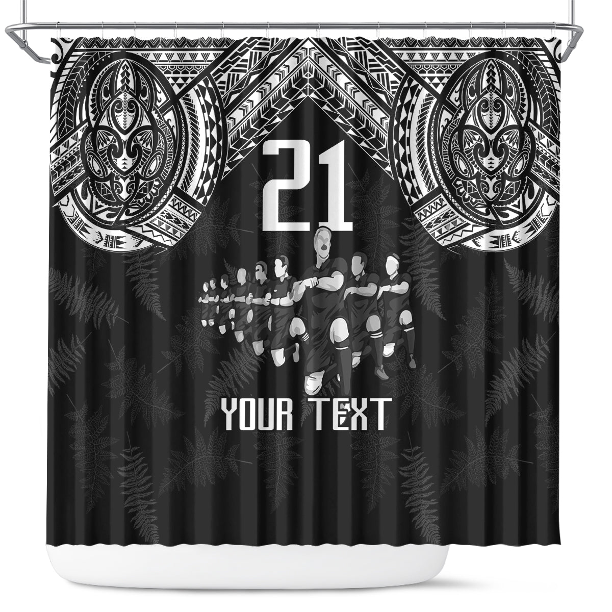 Custom NZ Rugby Shower Curtain Kapa Opango Maori Haka With Years of The All Black Champions LT9 Black - Polynesian Pride