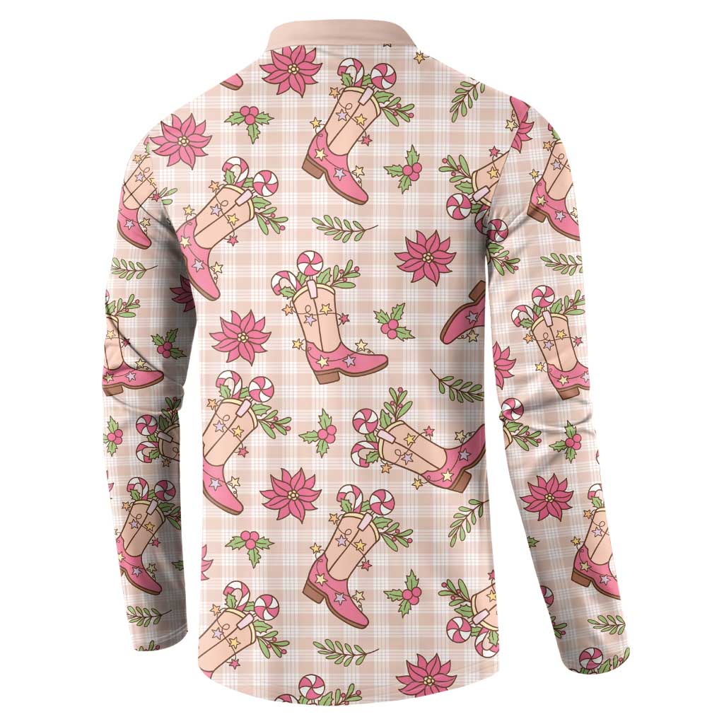 Beige Paniolo Palaka Hawaiian Cowgirl Christmas Button Sweatshirt LT9 - Polynesian Pride