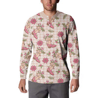 Beige Paniolo Palaka Hawaiian Cowgirl Christmas Button Sweatshirt LT9 - Polynesian Pride