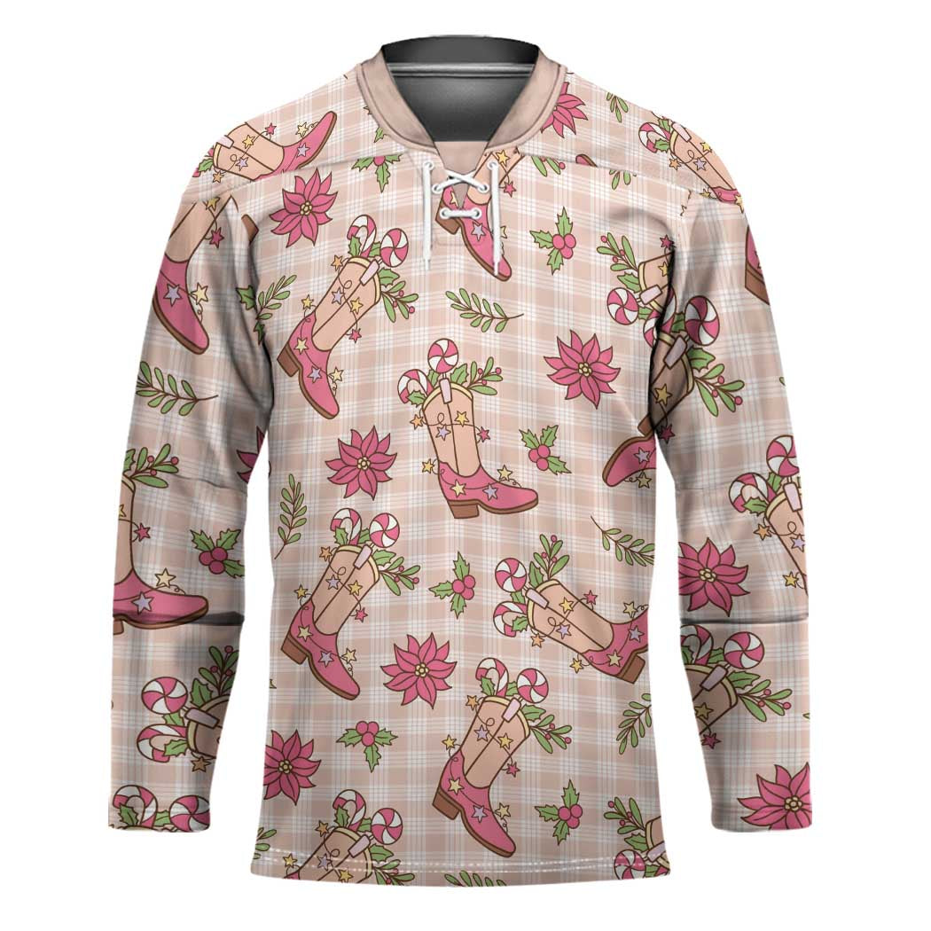 Beige Paniolo Palaka Hawaiian Cowgirl Christmas Hockey Jersey LT9 Unisex Beige - Polynesian Pride