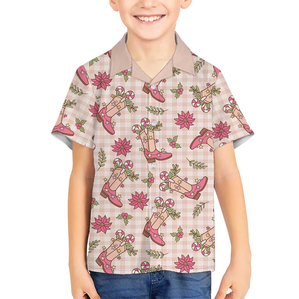 Beige Paniolo Palaka Hawaiian Cowgirl Christmas Kid Hawaiian Shirt LT9 Kid Beige - Polynesian Pride