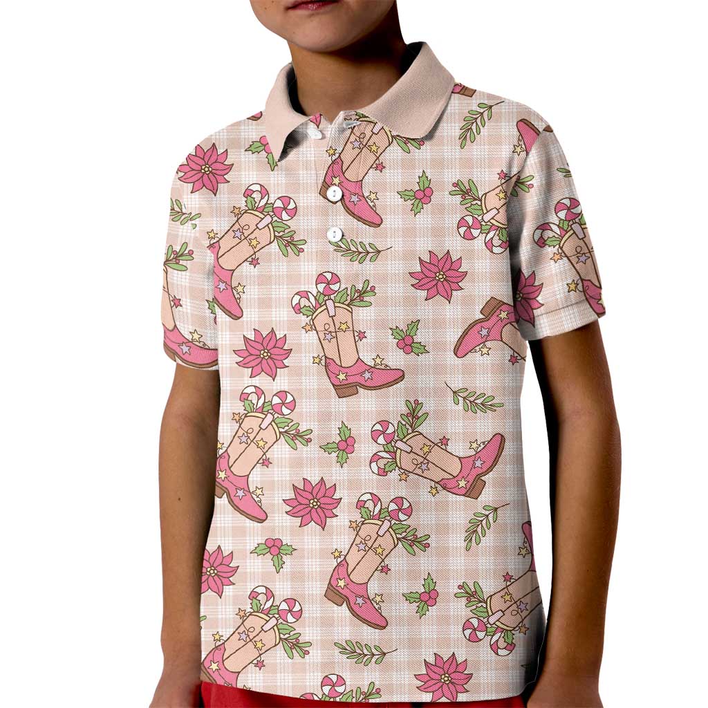 Beige Paniolo Palaka Hawaiian Cowgirl Christmas Kid Polo Shirt LT9 Kid Beige - Polynesian Pride