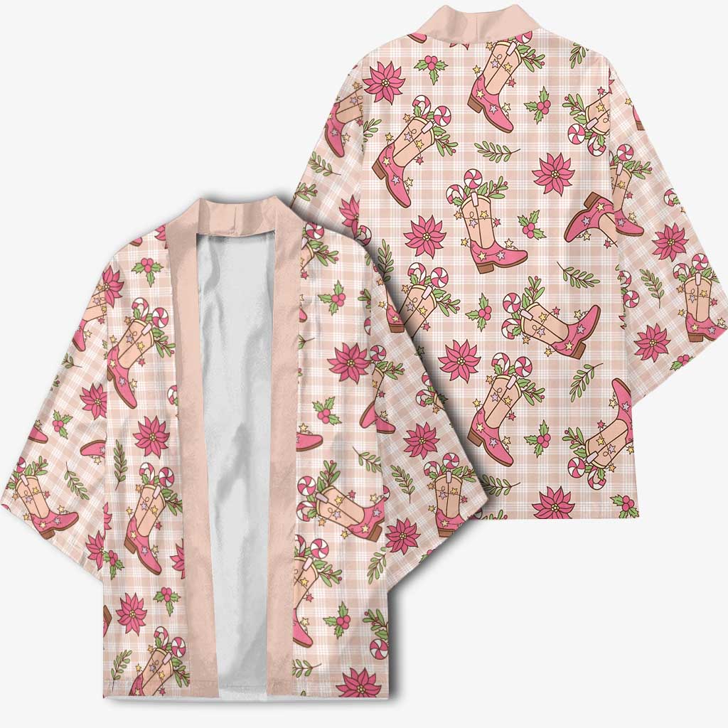 Beige Paniolo Palaka Hawaiian Cowgirl Christmas Kimono LT9 - Polynesian Pride