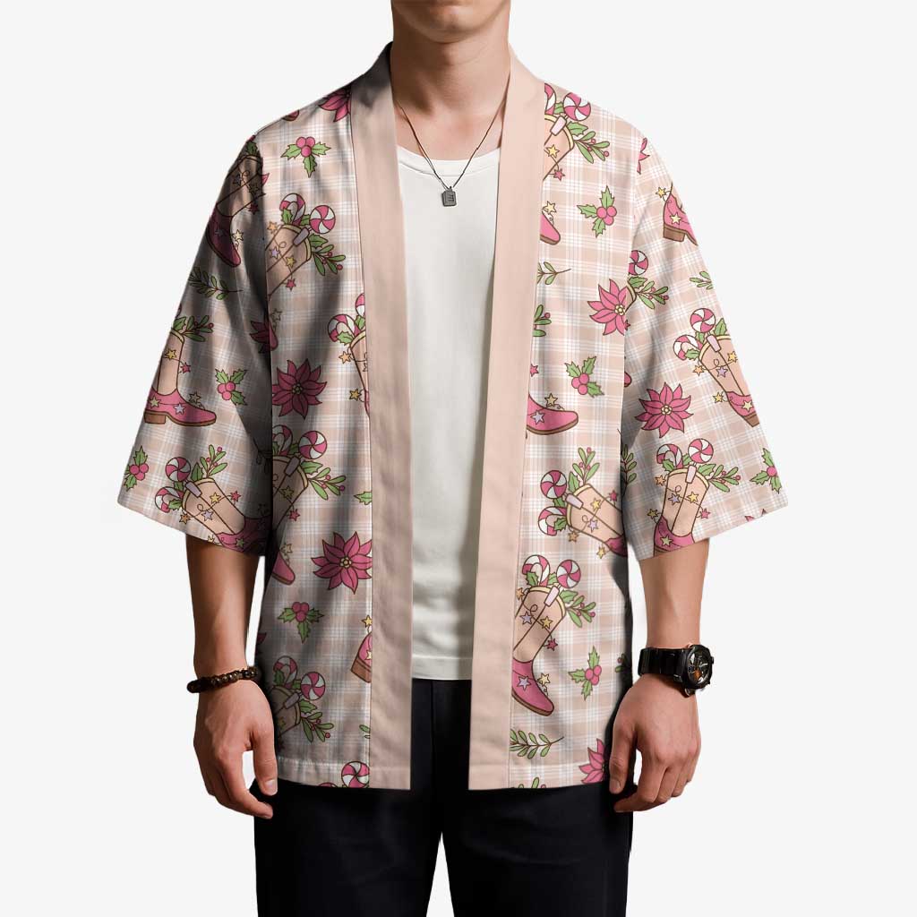 Beige Paniolo Palaka Hawaiian Cowgirl Christmas Kimono LT9 - Polynesian Pride