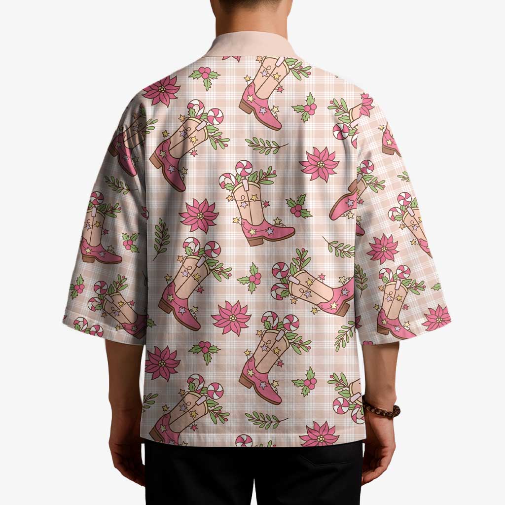 Beige Paniolo Palaka Hawaiian Cowgirl Christmas Kimono LT9 - Polynesian Pride