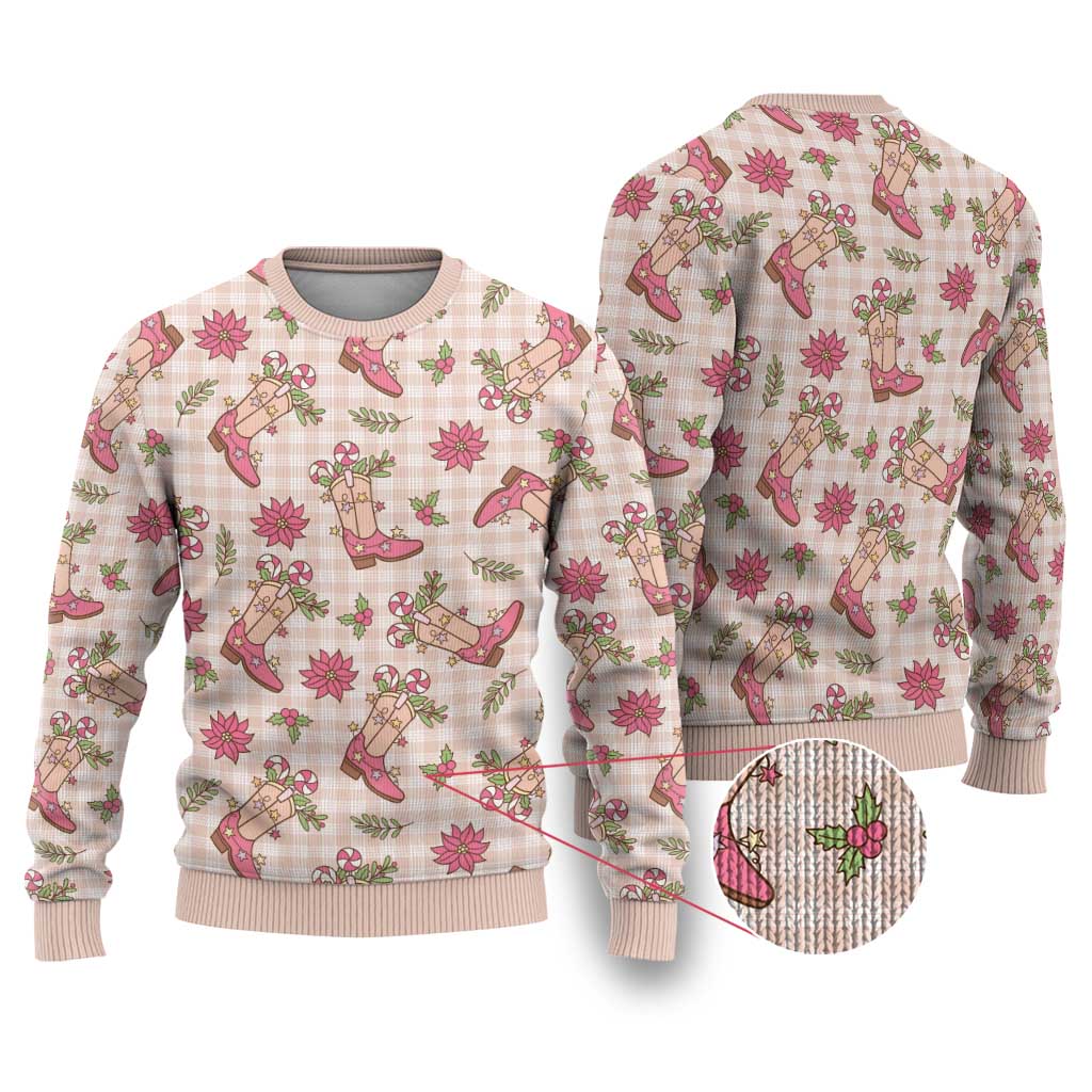 Beige Paniolo Palaka Hawaiian Cowgirl Christmas Ugly Christmas Sweater LT9 Beige - Polynesian Pride