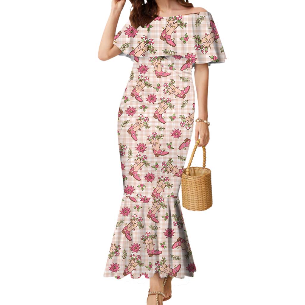 Beige Paniolo Palaka Hawaiian Cowgirl Christmas Mermaid Dress LT9 Women Beige - Polynesian Pride