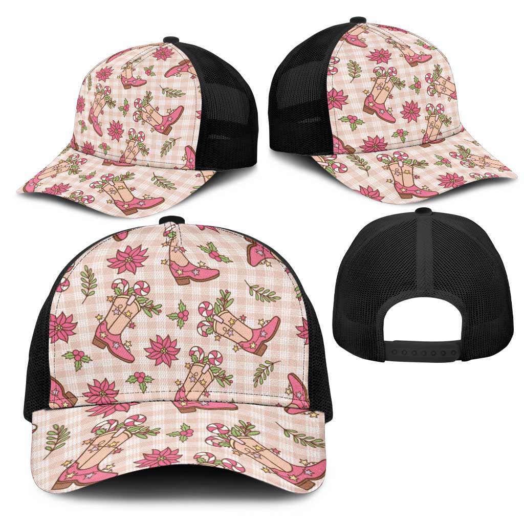 Beige Paniolo Palaka Hawaiian Cowgirl Christmas Mesh Trucker Cap LT9 - Polynesian Pride