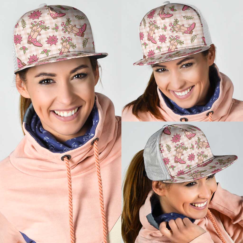 Beige Paniolo Palaka Hawaiian Cowgirl Christmas Mesh Trucker Cap LT9 - Polynesian Pride