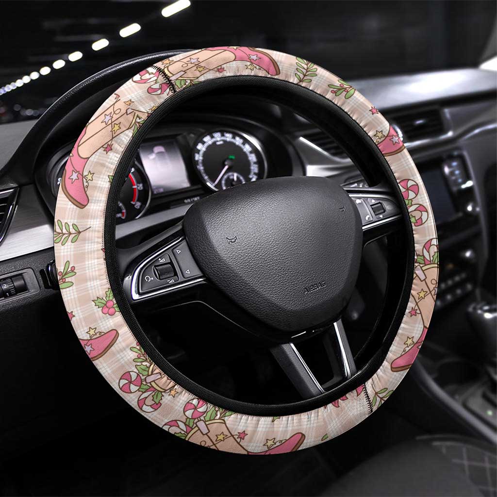 Beige Paniolo Palaka Hawaiian Cowgirl Christmas Steering Wheel Cover LT9 Universal Fit Beige - Polynesian Pride