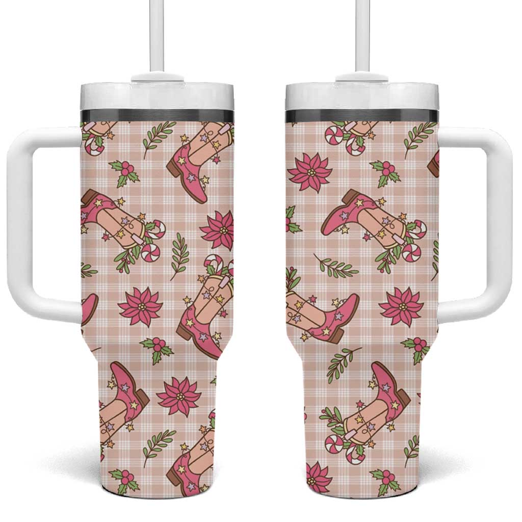 Beige Paniolo Palaka Hawaiian Cowgirl Christmas Tumbler With Handle LT9 One Size: 40 oz Beige - Polynesian Pride