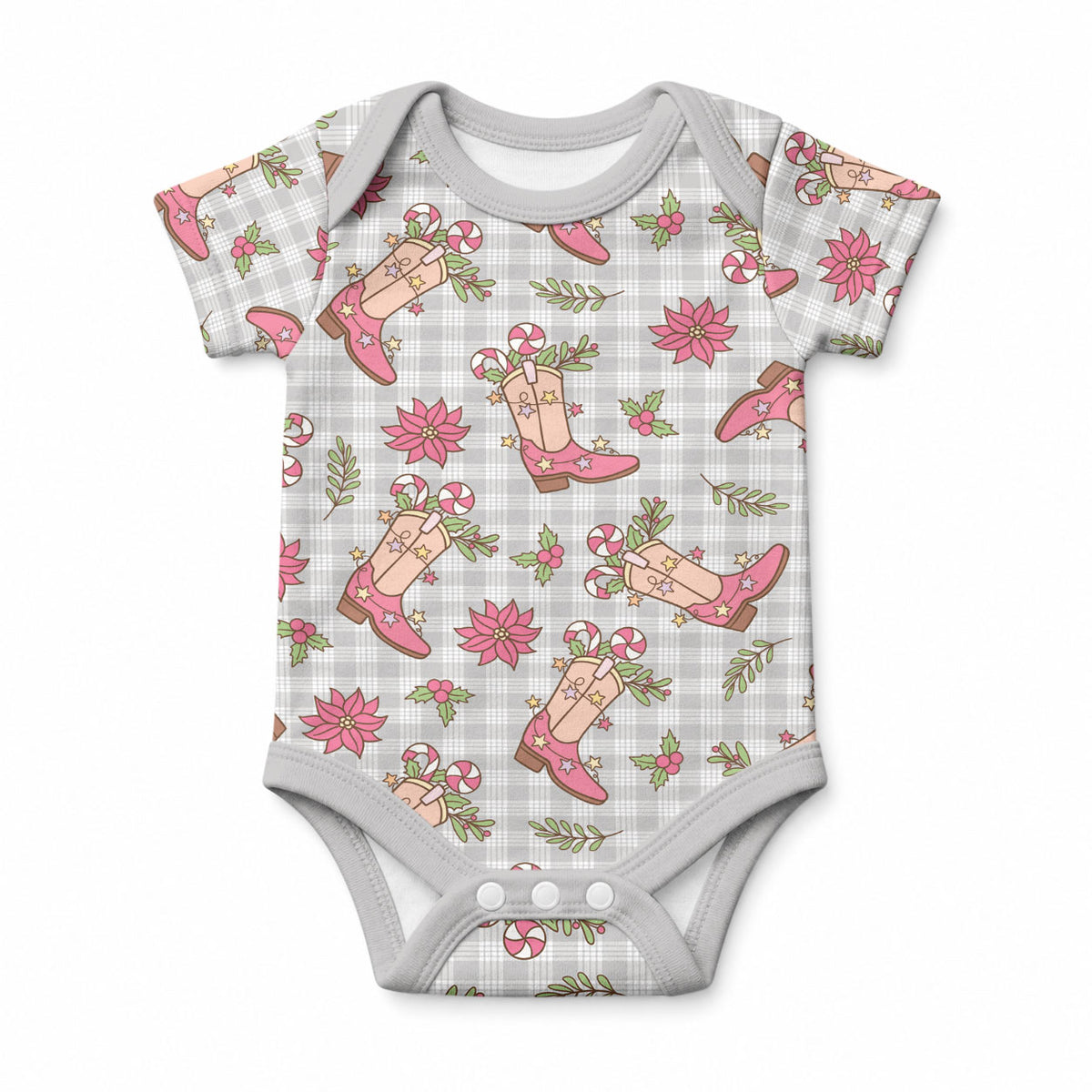 Gray Paniolo Palaka Hawaiian Cowgirl Christmas Baby Onesie LT9 Gray - Polynesian Pride