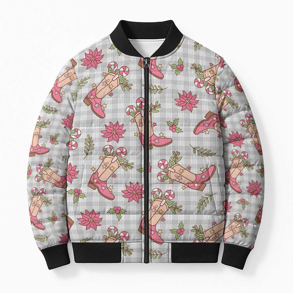 Gray Paniolo Palaka Hawaiian Cowgirl Christmas Bomber Puffer Jacket LT9 Unisex Gray - Polynesian Pride
