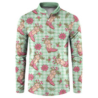 Green Paniolo Palaka Hawaiian Cowgirl Christmas Button Sweatshirt LT9 Green - Polynesian Pride