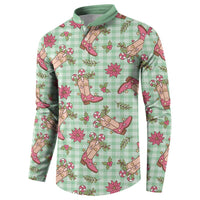 Green Paniolo Palaka Hawaiian Cowgirl Christmas Button Sweatshirt LT9 - Polynesian Pride