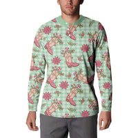 Green Paniolo Palaka Hawaiian Cowgirl Christmas Button Sweatshirt LT9 - Polynesian Pride