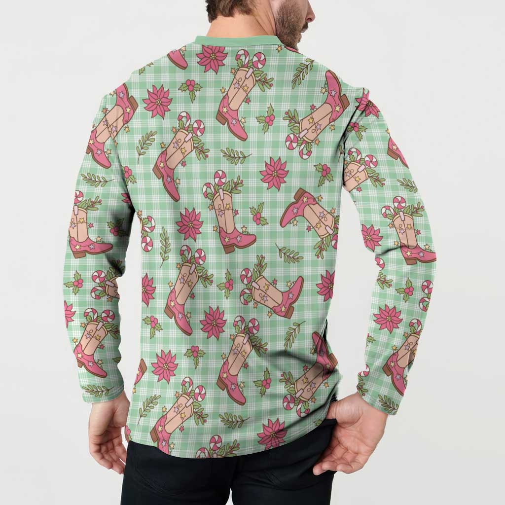 Green Paniolo Palaka Hawaiian Cowgirl Christmas Button Sweatshirt LT9 - Polynesian Pride
