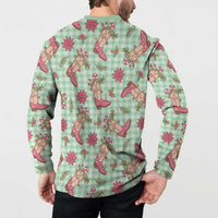 Green Paniolo Palaka Hawaiian Cowgirl Christmas Button Sweatshirt LT9 - Polynesian Pride