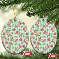 Green Paniolo Palaka Hawaiian Cowgirl Christmas Ceramic Ornament LT9 Oval Green - Polynesian Pride