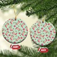 Green Paniolo Palaka Hawaiian Cowgirl Christmas Ceramic Ornament LT9 Circle Green - Polynesian Pride