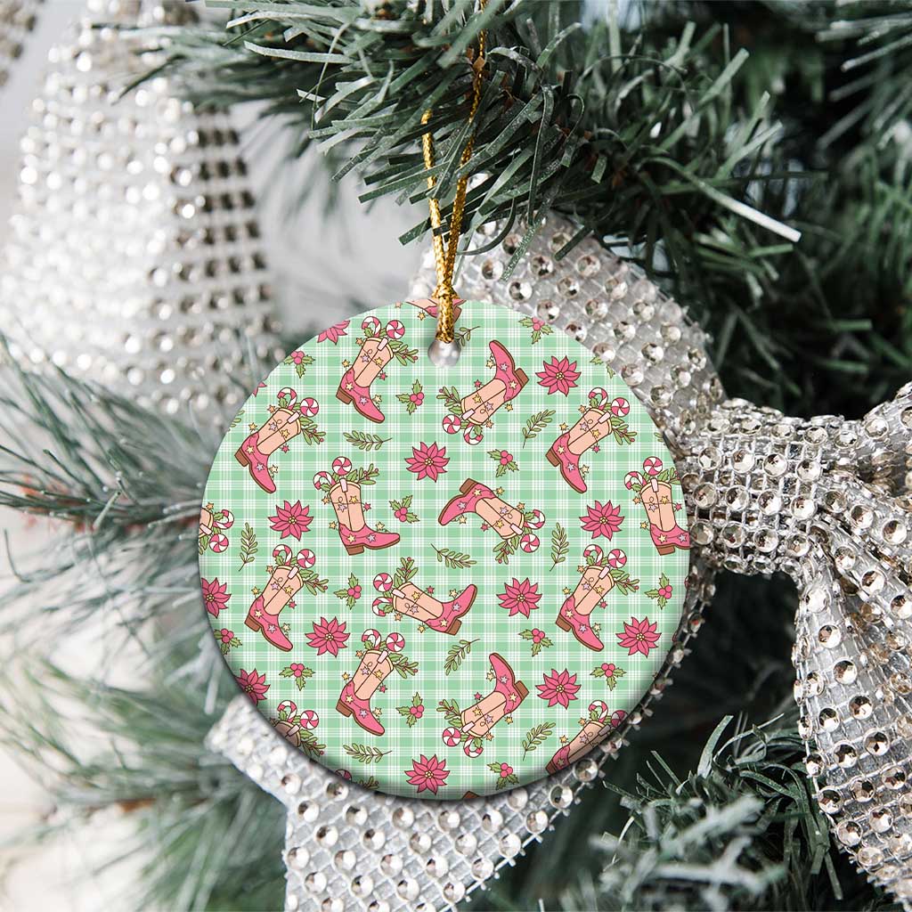 Green Paniolo Palaka Hawaiian Cowgirl Christmas Ceramic Ornament LT9 - Polynesian Pride