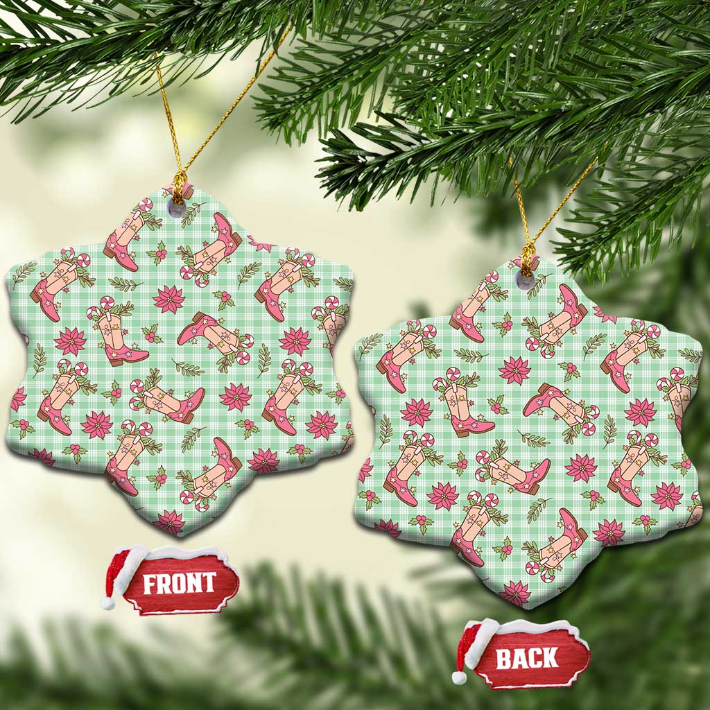 Green Paniolo Palaka Hawaiian Cowgirl Christmas Ceramic Ornament LT9 Snow Flake Green - Polynesian Pride