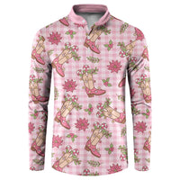 Pink Paniolo Palaka Hawaiian Cowgirl Christmas Button Sweatshirt LT9 Pink - Polynesian Pride
