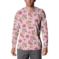 Pink Paniolo Palaka Hawaiian Cowgirl Christmas Button Sweatshirt LT9 - Polynesian Pride