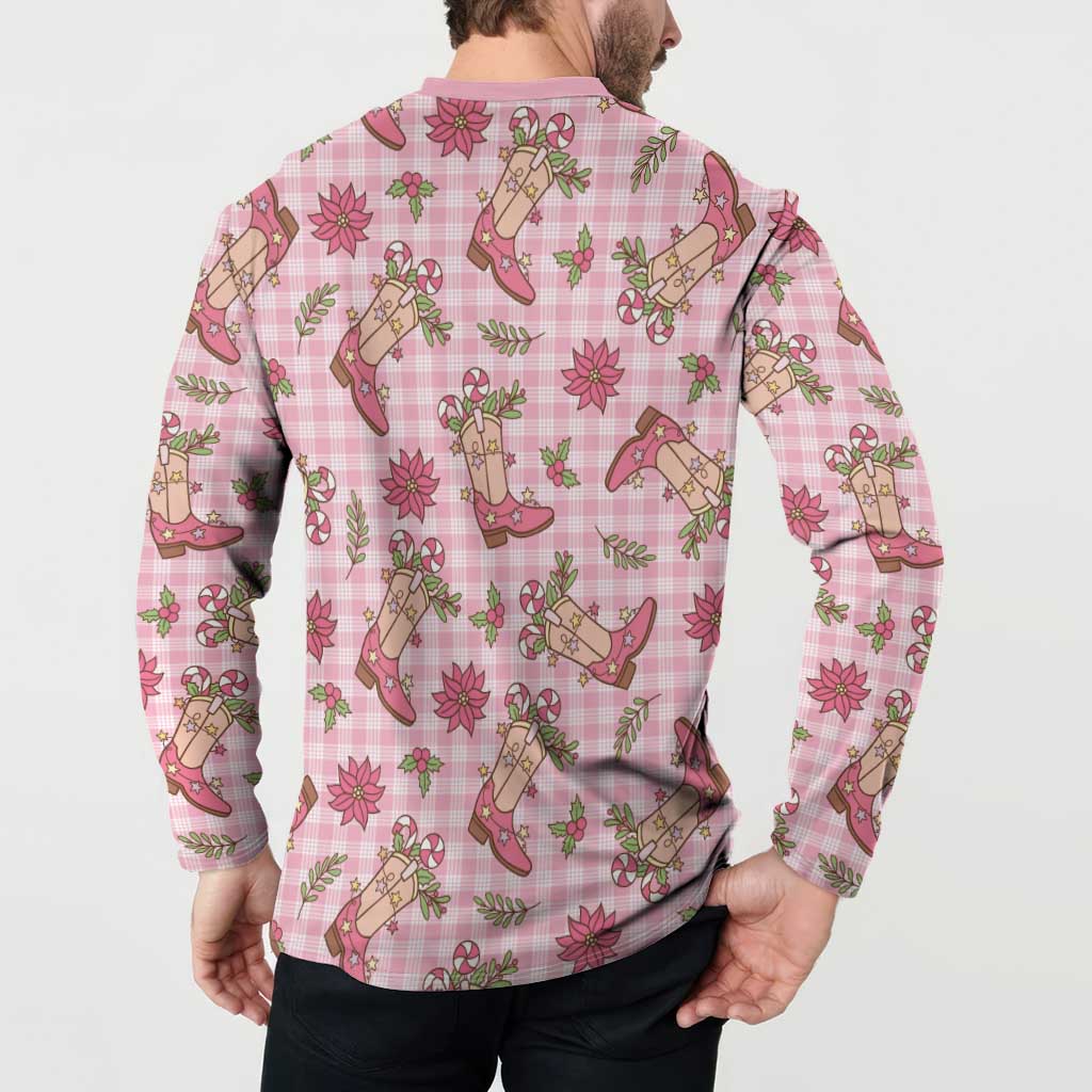 Pink Paniolo Palaka Hawaiian Cowgirl Christmas Button Sweatshirt LT9 - Polynesian Pride