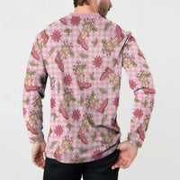 Pink Paniolo Palaka Hawaiian Cowgirl Christmas Button Sweatshirt LT9 - Polynesian Pride