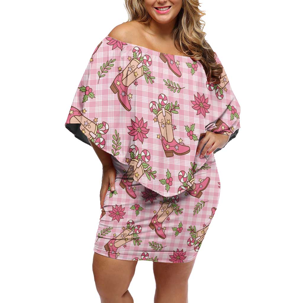 Pink Paniolo Palaka Hawaiian Cowgirl Christmas Off Shoulder Short Dress LT9 Women Pink - Polynesian Pride