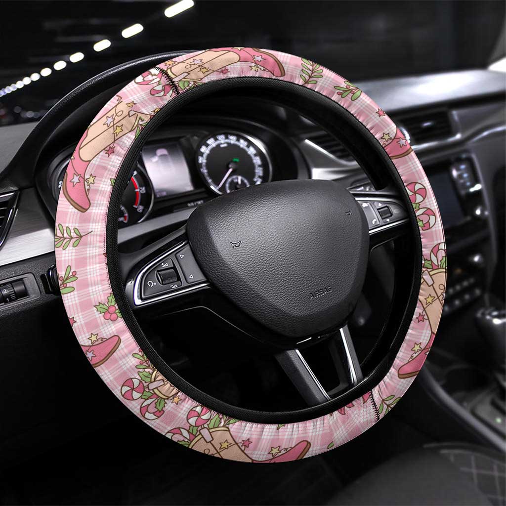 Pink Paniolo Palaka Hawaiian Cowgirl Christmas Steering Wheel Cover LT9 Universal Fit Pink - Polynesian Pride