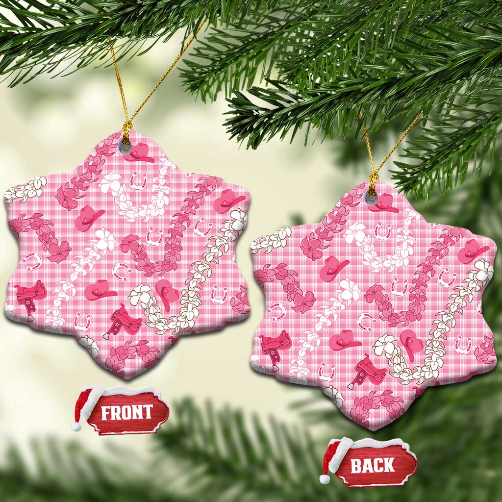 Paniolo Palaka Hawaiian Cowgirl Ceramic Ornament LT9 Snow Flake Pink - Polynesian Pride