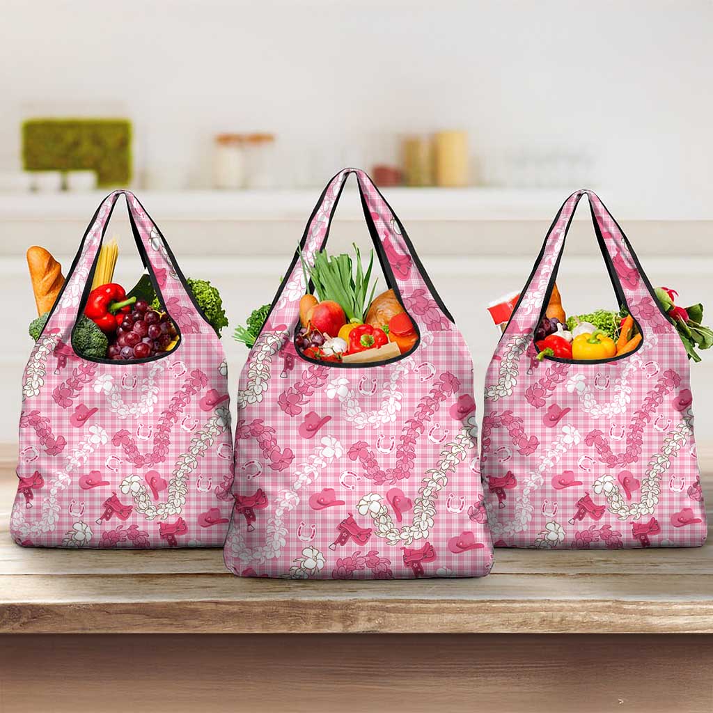 Paniolo Palaka Hawaiian Cowgirl Grocery Bag LT9 3-pack One Size Pink - Polynesian Pride
